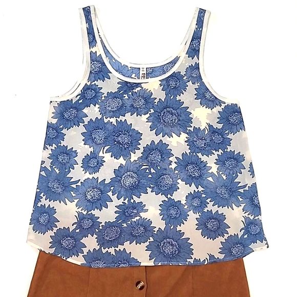 Mudd Sunflower Tank Top Bohemian Scoop Neck High Low Hem Sleeveless Flowy Blouse - Picture 4 of 17